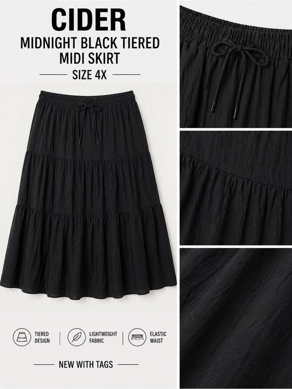 Cider Midnight Black Tiered Midi Skirt